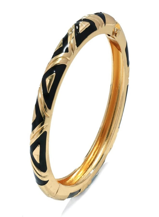 sunglnl Cloisonne Bracelet For Women, Triangle Shaped Enamel Chunky Bangle Delta Geometric Cute Multi Tone Gold Plated Trendy Bracelets Stackable Wife Jewelry Gift (Triangle Gold Black) - Image 1